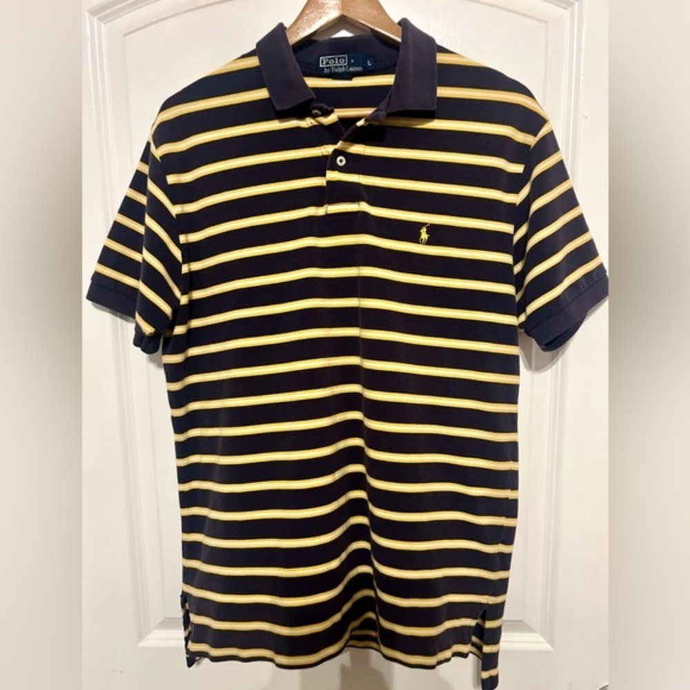 Ralph Lauren Polo - Large Men's navy blue w/ yellow stripes - Size Large